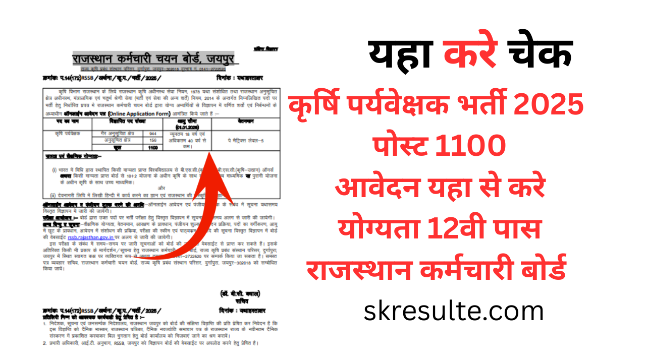 Rajasthan Agriculture Supervisor Vacancy 2025 Check Notification